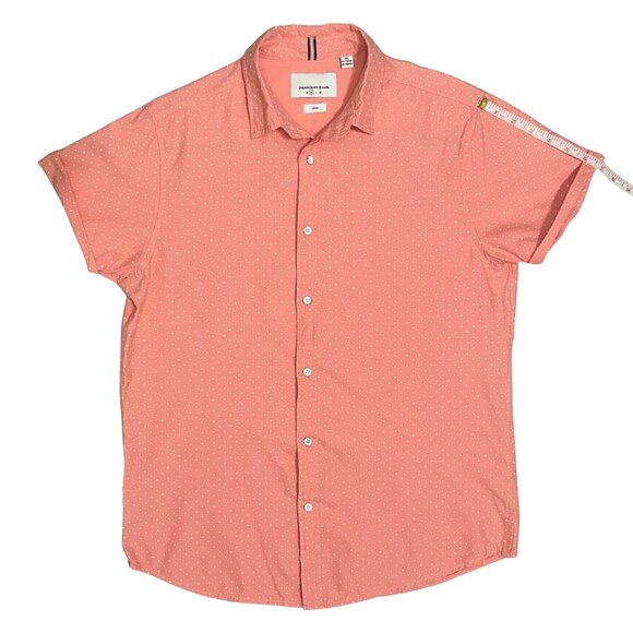 Paper Denim & Cloth Coral Polka Dot Short Sleeve Button Down Shirt Sz M Slim Fit - Picture 8 of 10